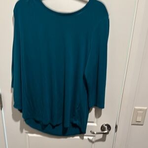JM Collection Blue Blouse Relaxed 3/4 Sleeve